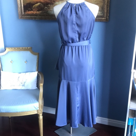 Fashion bluish gray asymmetric halter layered ruffled party maxi dress size S - Picture 3 of 15